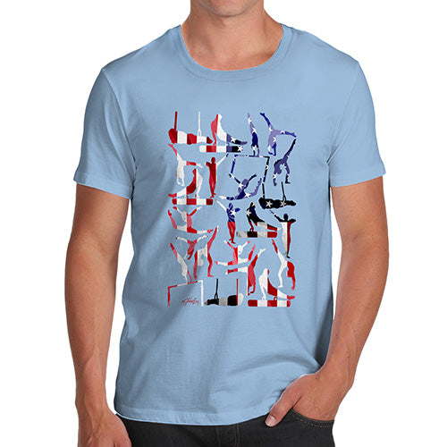 Funny Tee Shirts For Men USA Artistic Gymnastics Silhouette Men's T-Shirt Medium Sky Blue