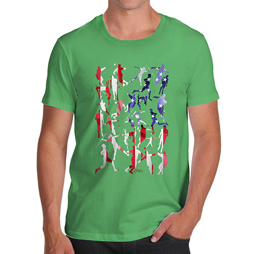 Mens T-Shirt Funny Geek Nerd Hilarious Joke USA Athletics Silhouette Men's T-Shirt Large Green