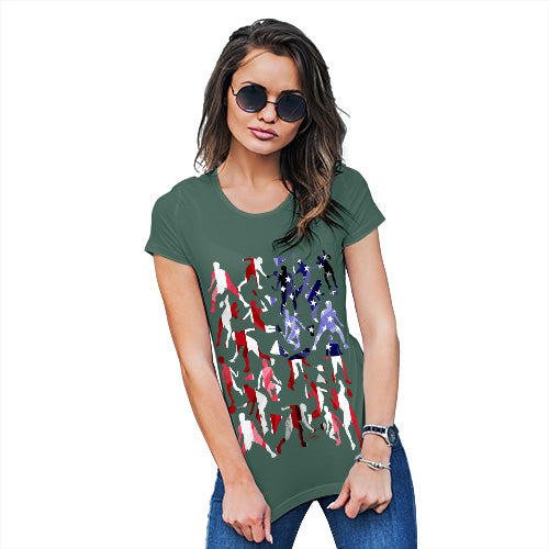 Funny Gifts For Women USA Badminton Silhouette Women's T-Shirt Small Bottle Green