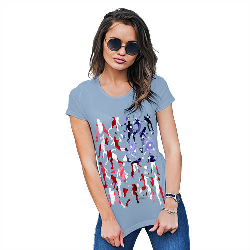 Funny T-Shirts For Women USA Badminton Silhouette Women's T-Shirt X-Large Sky Blue