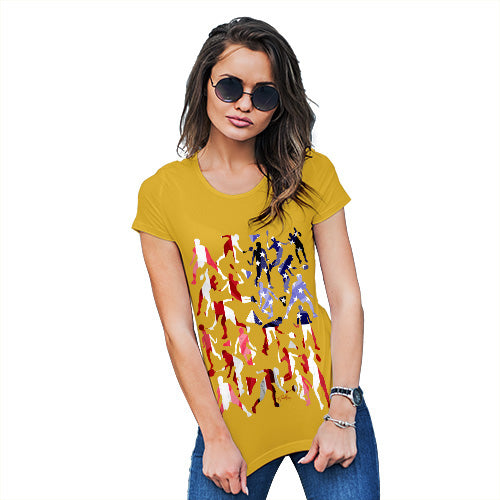 Funny T-Shirts For Women Sarcasm USA Badminton Silhouette Women's T-Shirt Large Yellow
