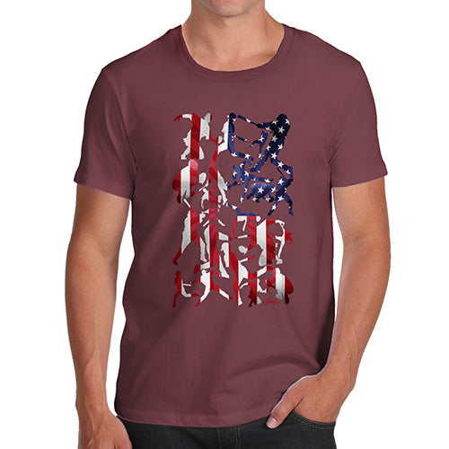 Novelty Tshirts Men USA Baseball Silhouette Men's T-Shirt Medium Burgundy