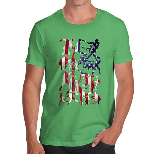Novelty Tshirts Men Funny USA Baseball Silhouette Men's T-Shirt Large Green