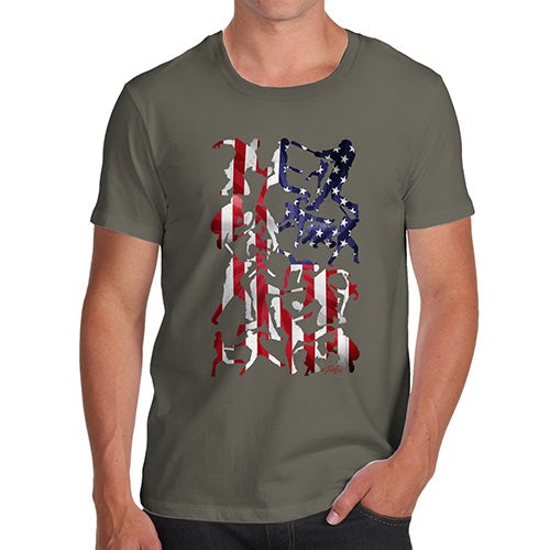 Funny T-Shirts For Guys USA Baseball Silhouette Men's T-Shirt Large Khaki