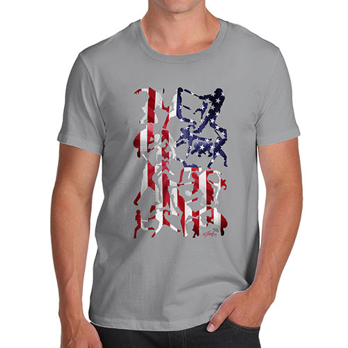 Funny Mens T Shirts USA Baseball Silhouette Men's T-Shirt Medium Light Grey