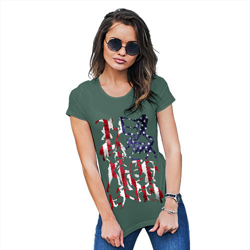 Novelty Tshirts Women USA Baseball Silhouette Women's T-Shirt Medium Bottle Green