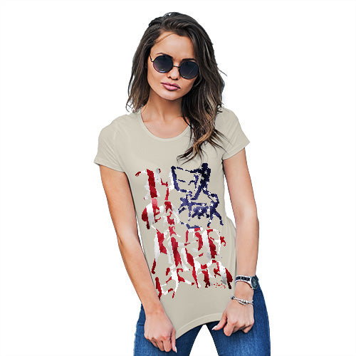 Novelty Tshirts Women USA Baseball Silhouette Women's T-Shirt Medium Natural