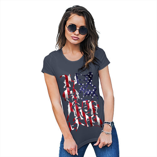 Funny T-Shirts For Women USA Baseball Silhouette Women's T-Shirt Medium Navy