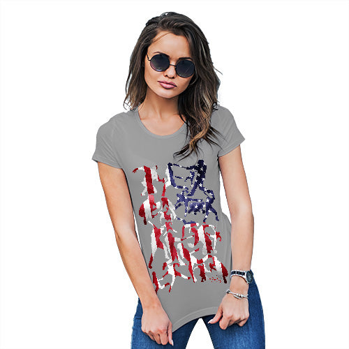 Womens Funny Sarcasm T Shirt USA Baseball Silhouette Women's T-Shirt X-Large Light Grey