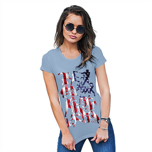 Novelty Gifts For Women USA Baseball Silhouette Women's T-Shirt Large Sky Blue