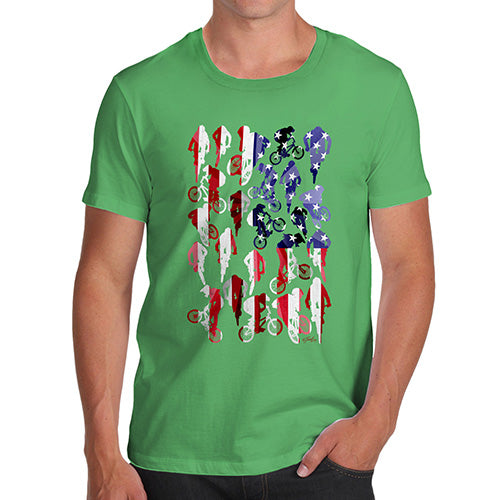 Funny Mens T Shirts USA BMX Silhouette Men's T-Shirt Small Green