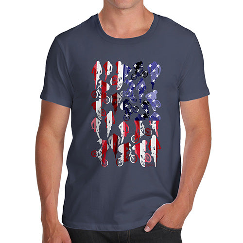 Funny T Shirts For Dad USA BMX Silhouette Men's T-Shirt Medium Navy
