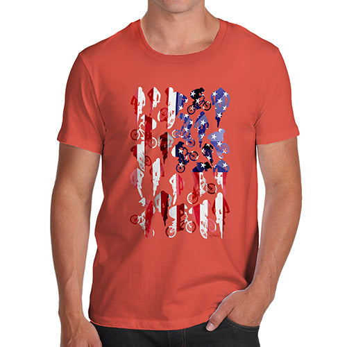 Mens Funny Sarcasm T Shirt USA BMX Silhouette Men's T-Shirt Small Orange