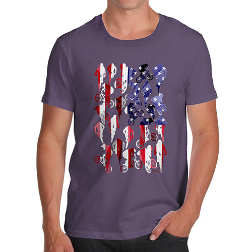 Mens T-Shirt Funny Geek Nerd Hilarious Joke USA BMX Silhouette Men's T-Shirt Large Plum