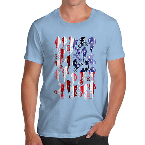 Funny T Shirts For Dad USA BMX Silhouette Men's T-Shirt Large Sky Blue