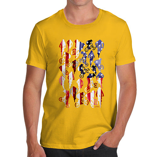Funny Tee For Men USA BMX Silhouette Men's T-Shirt Small Yellow