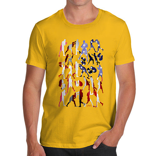 Mens Novelty T Shirt Christmas USA Boxing Silhouette Men's T-Shirt Medium Yellow