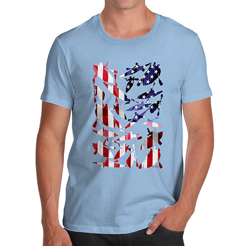 Funny T-Shirts For Men USA Canoeing Silhouette Men's T-Shirt Medium Sky Blue