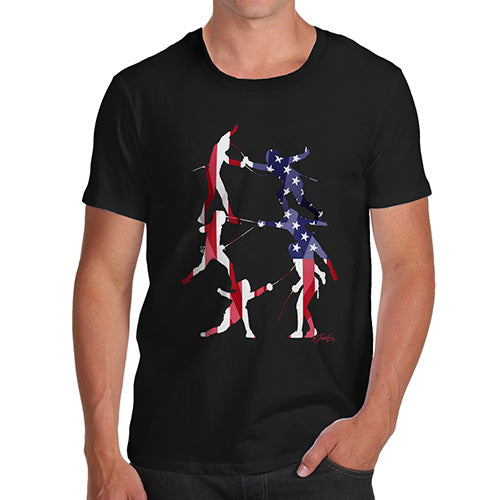 Funny T-Shirts For Men USA Fencing Silhouette Men's T-Shirt Small Black
