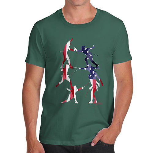 Funny Tee Shirts For Men USA Fencing Silhouette Men's T-Shirt Small Bottle Green
