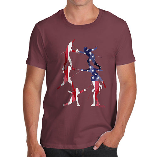 Funny T-Shirts For Men Sarcasm USA Fencing Silhouette Men's T-Shirt Medium Burgundy