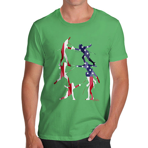 Mens Humor Novelty Graphic Sarcasm Funny T Shirt USA Fencing Silhouette Men's T-Shirt Medium Green