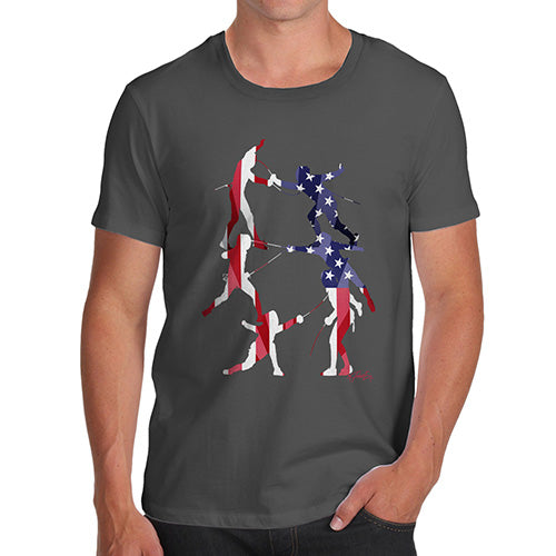 Funny Mens Tshirts USA Fencing Silhouette Men's T-Shirt X-Large Dark Grey