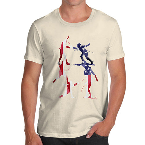 Funny T Shirts For Men USA Fencing Silhouette Men's T-Shirt Medium Natural