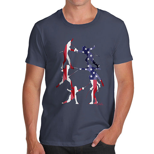 Funny Tee Shirts For Men USA Fencing Silhouette Men's T-Shirt Large Navy