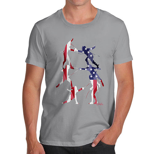 Novelty T Shirts For Dad USA Fencing Silhouette Men's T-Shirt X-Large Light Grey