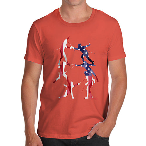 Mens T-Shirt Funny Geek Nerd Hilarious Joke USA Fencing Silhouette Men's T-Shirt Medium Orange