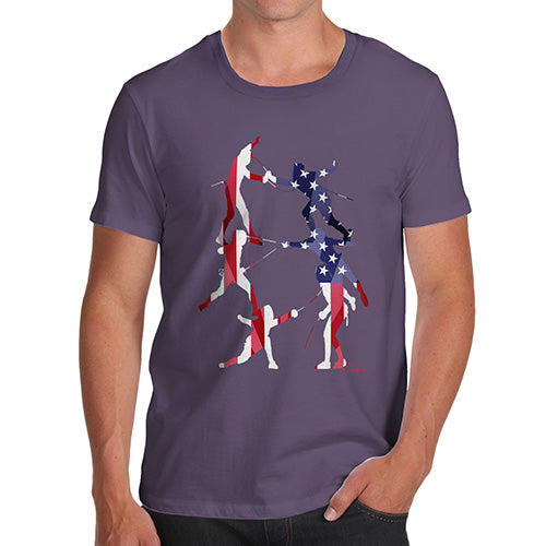 Funny Tee Shirts For Men USA Fencing Silhouette Men's T-Shirt X-Large Plum