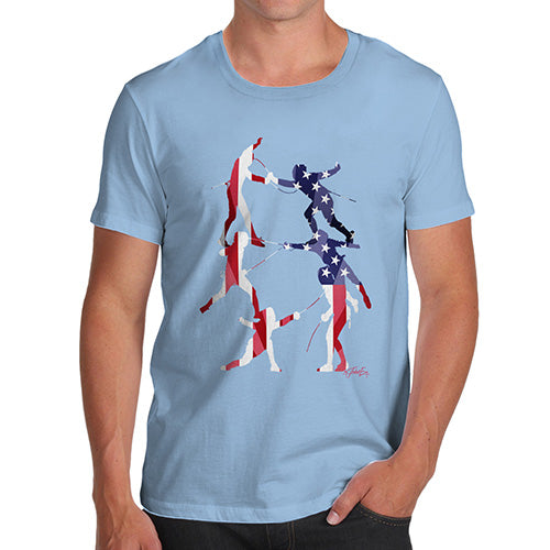 Funny T-Shirts For Guys USA Fencing Silhouette Men's T-Shirt Small Sky Blue