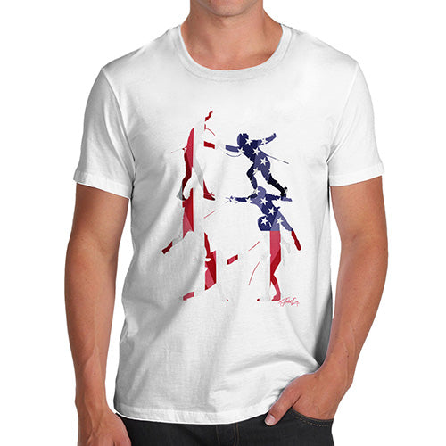 Funny T-Shirts For Men Sarcasm USA Fencing Silhouette Men's T-Shirt Medium White