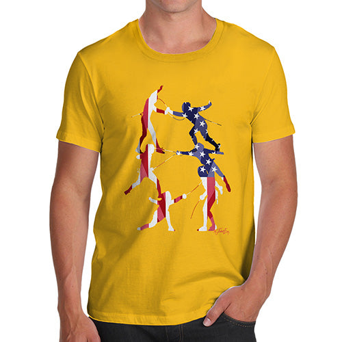 Funny Mens Tshirts USA Fencing Silhouette Men's T-Shirt X-Large Yellow
