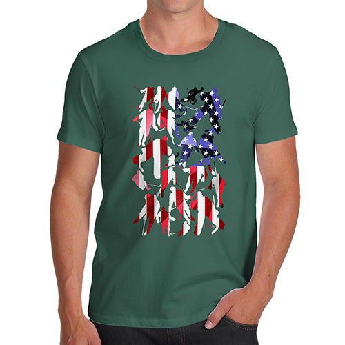 Funny T-Shirts For Men USA Ice Hockey Silhouette Men's T-Shirt Medium Bottle Green