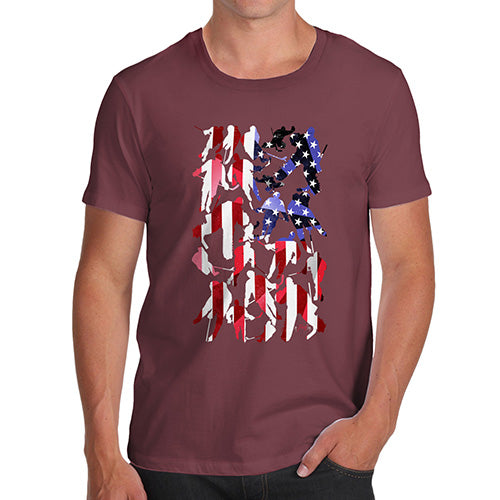 Mens T-Shirt Funny Geek Nerd Hilarious Joke USA Ice Hockey Silhouette Men's T-Shirt Large Burgundy