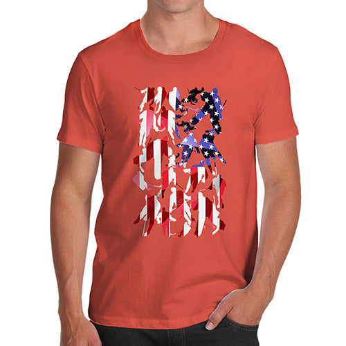 Funny Tshirts For Men USA Ice Hockey Silhouette Men's T-Shirt X-Large Orange