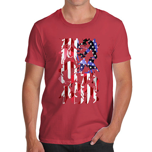 Funny Tee Shirts For Men USA Ice Hockey Silhouette Men's T-Shirt Small Red