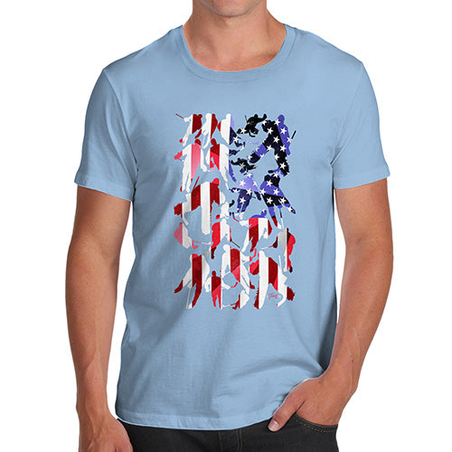 Funny T Shirts For Dad USA Ice Hockey Silhouette Men's T-Shirt Large Sky Blue