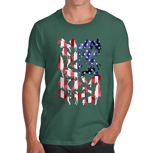 Funny Mens Tshirts USA Show Jumping Silhouette Men's T-Shirt Medium Bottle Green