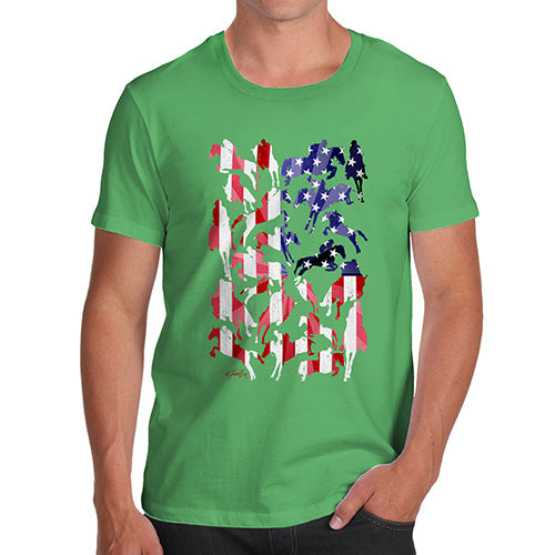Funny Tshirts For Men USA Show Jumping Silhouette Men's T-Shirt Medium Green