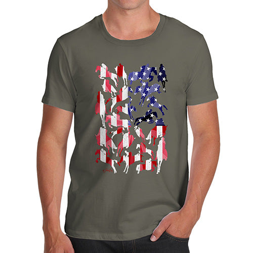 Funny Mens T Shirts USA Show Jumping Silhouette Men's T-Shirt Small Khaki
