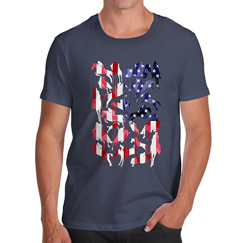 Mens Funny Sarcasm T Shirt USA Show Jumping Silhouette Men's T-Shirt Medium Navy