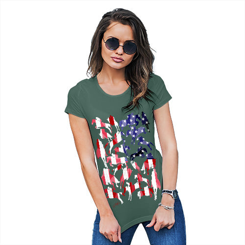 Womens Funny Tshirts USA Show Jumping Silhouette Women's T-Shirt Medium Bottle Green