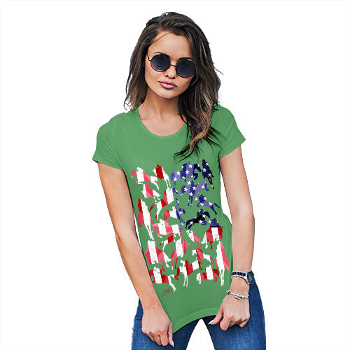 Funny T-Shirts For Women USA Show Jumping Silhouette Women's T-Shirt Medium Green