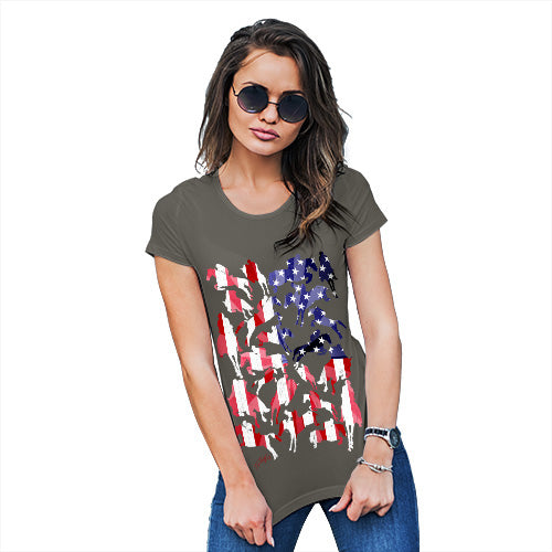 Funny T Shirts For Mom USA Show Jumping Silhouette Women's T-Shirt Small Khaki