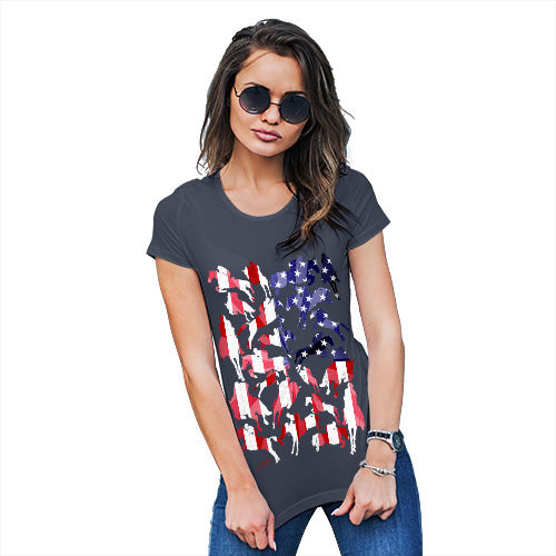 Womens Novelty T Shirt USA Show Jumping Silhouette Women's T-Shirt Small Navy