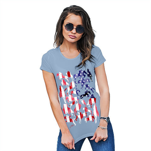 Funny Tee Shirts For Women USA Show Jumping Silhouette Women's T-Shirt X-Large Sky Blue