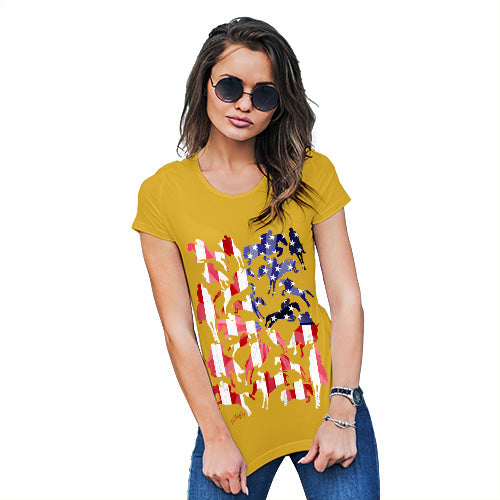 Funny Tshirts For Women USA Show Jumping Silhouette Women's T-Shirt Small Yellow